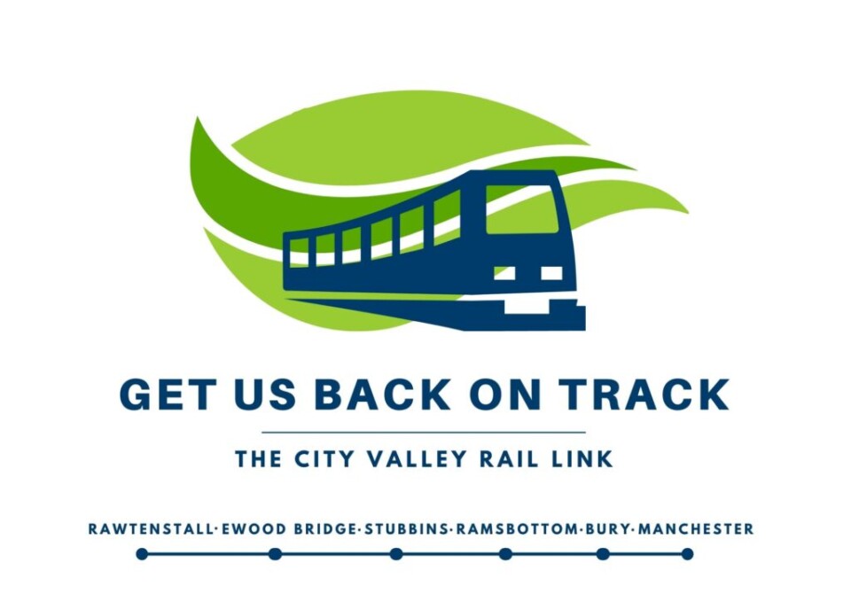 graphic image of train with tag line GET US BACK ON TRACK